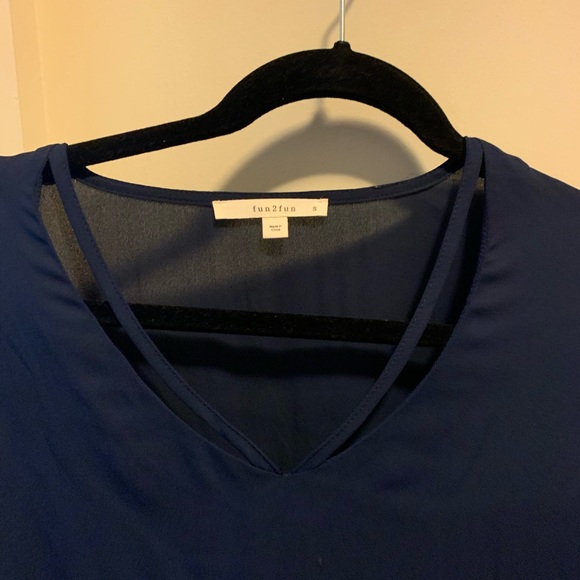 Navy V-Neck Detail Blouse - Picture 5 of 5